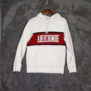Abercrombie & Fitch White and Red Men's Hoodie Pullover Big Logo Mens Medium